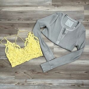 Free People Yellow Lace Bralette and Gray long sleeve Aerie long sleeve